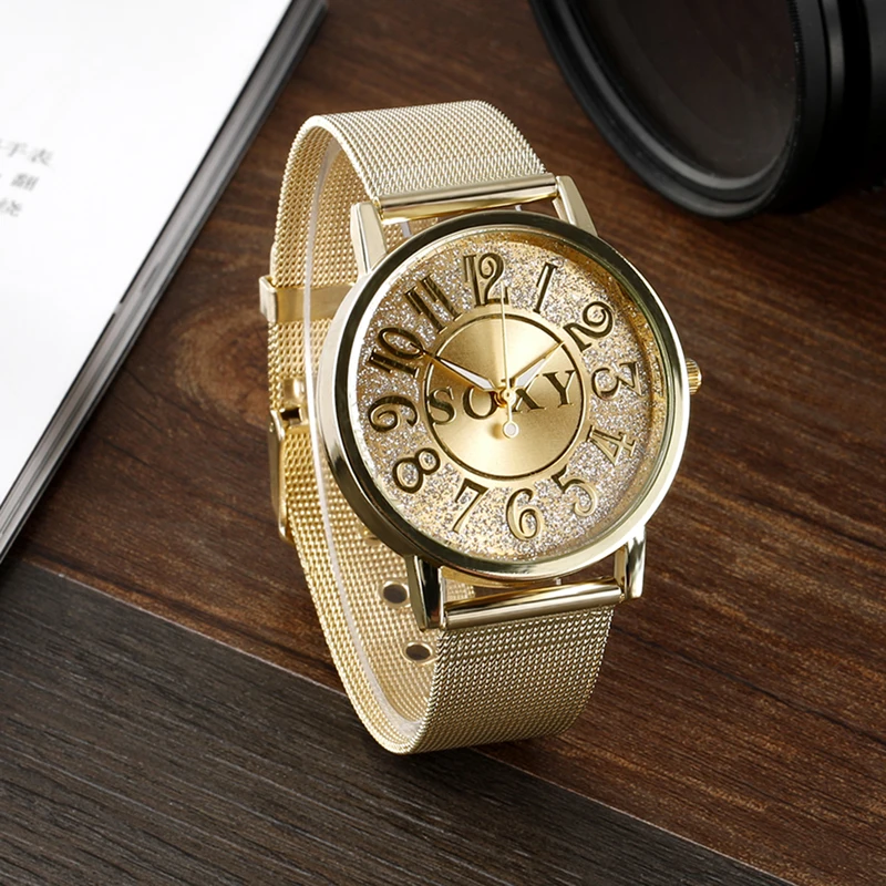 Новые модные часы SOXY брендовые золотые Роскошные хрустальные стальные мужские