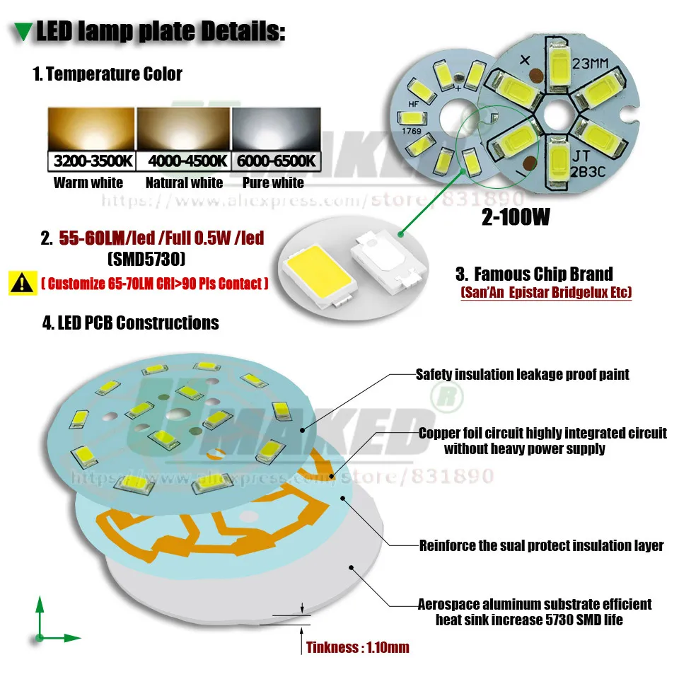 UMAKED 18 Вт 85 мм SMD5730 LED PCB лампа Точечный светильник DIY источник света монтажный чип