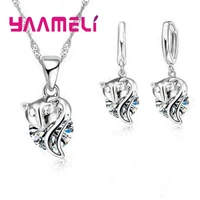 high quality fashion round jewelry sets 925 sterling silver necklace pendants earrings free shipping valentines gifts
