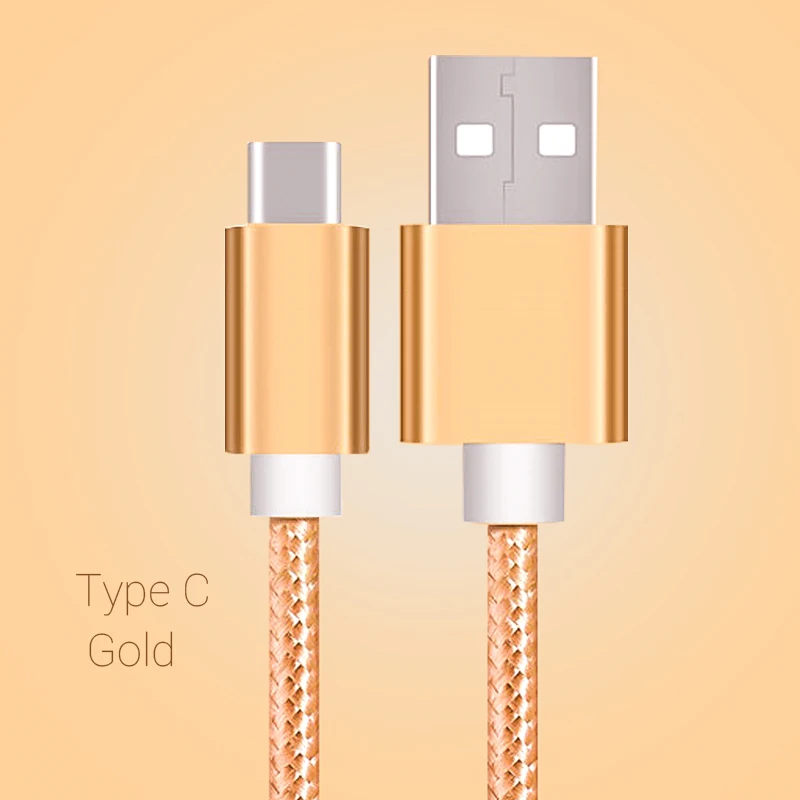 Gold Type C 2 m 3M usb кабель с Тип USB C кабель для samsung huawei Xiaomi Коврики 20 lite usb C для быстрой зарядки и передачи данных нейлоновый кабель для Redmi 7 Galaxy note 9 s10 - Цвет: Gold Type C