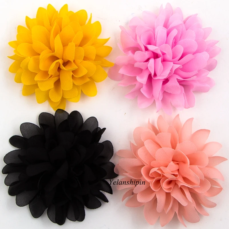 4" 16colors Big Fluffy Chiffon Hair Flower Clips For Kids Hair Accessories Fabric Flowers Clip For Kids Headbands DIY