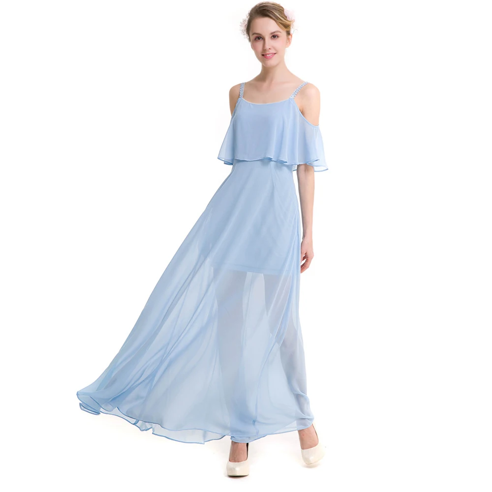 Женское шифоновое платье до щиколотки длинные платья размера XXXL синего цвета