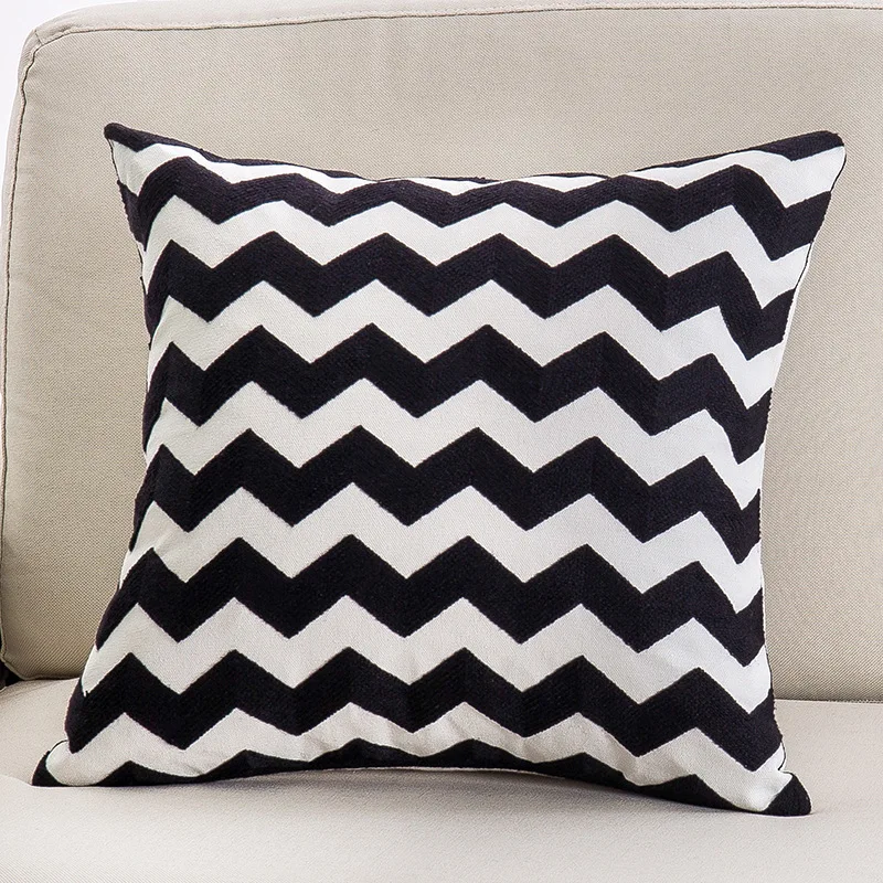 Modern Black And White Pillow Case Simple Geometric Embroidery Pillow Cover Comfortable Hidden Zipper Cushion Cover Available