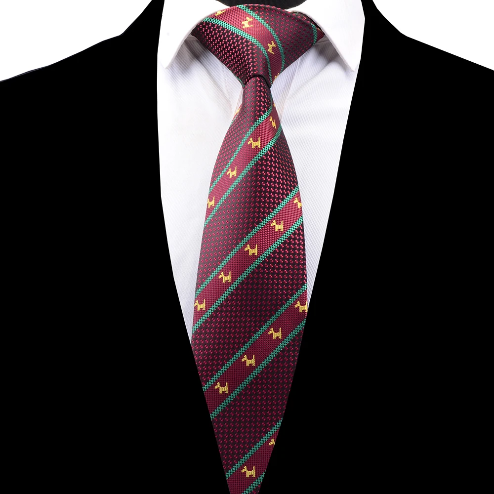 Мужские галстуки бабочки RBOCOTT в полоску с животными желтая собачка 8 см красные