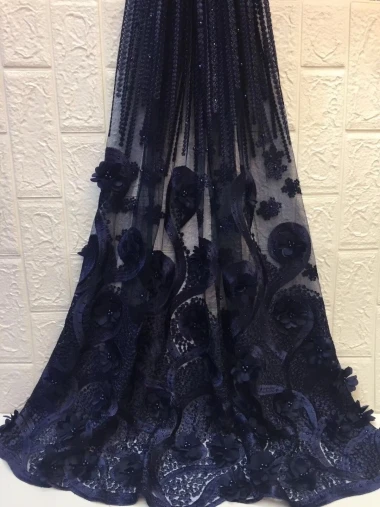 3D African Flower Embroidered Tulle Lace Pearls Fabric 2019 High Quality with beads for Wedding WZH117 | Дом и сад