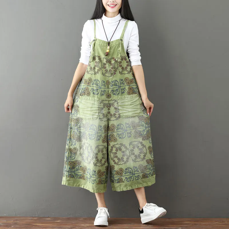 Женские повседневные джинсовые комбинезоны с принтом в стиле ретро|Женские