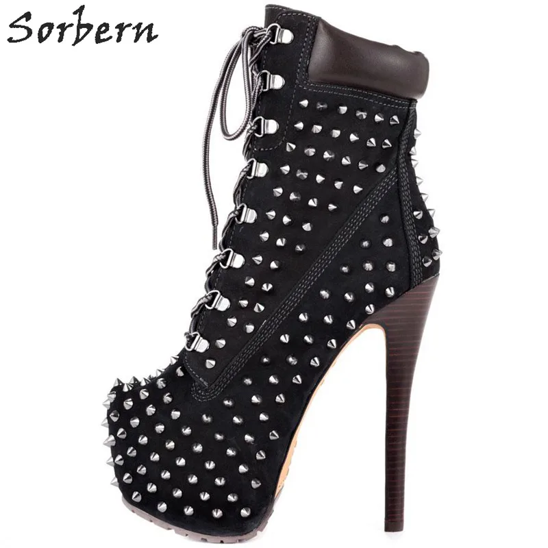 Женские ботинки на шнуровке с заклепками высоком каблуке|ankle boots for women|ladies bootsboots