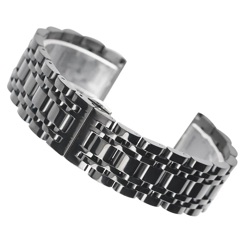 Ремешок для часов из нержавеющей стали черный золотой складной с пряжкой 20 мм 22 |