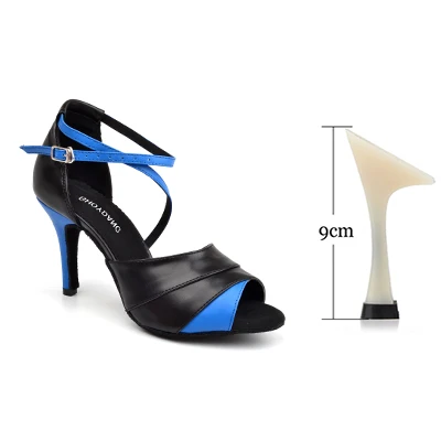 Blue 9cm SHOYDANC/Танцевальная обувь; женская кожаная обувь для латинских танцев; цвет красный, синий; обувь для сальсы; вечерние туфли для танго, вальса, самбы; обувь для танцев на высоком каблуке по индивидуальному заказу - Цвет: Blue 9cm