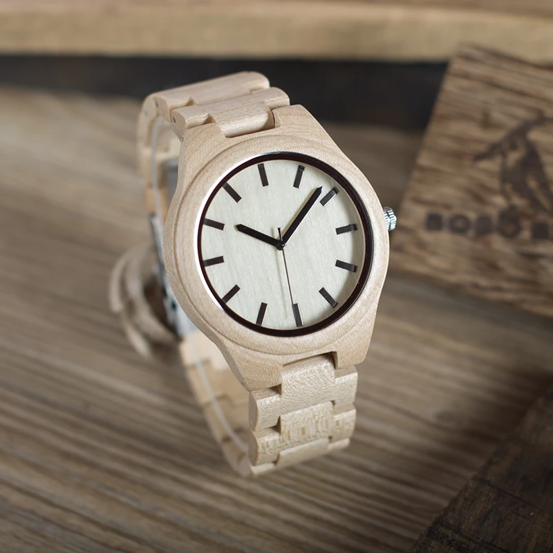 Часы BOBO BIRD Wood для мужчин кварцевые наручные часы с белым кленовым циферблатом Miyota