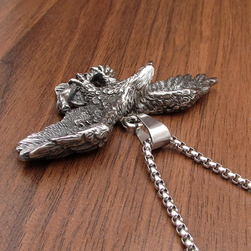 Бесплатная доставка Панк 316L нержавеющая сталь серебряный цвет черный орел