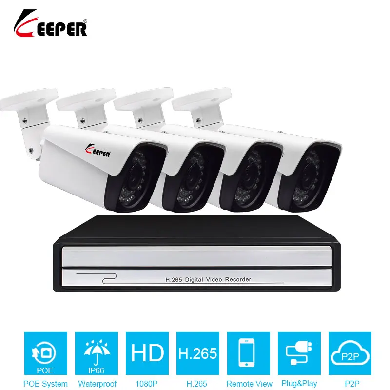 H.265 4CH 1080P POE NVR CCTV система 2.0MP наружная IP камера HD рекордер Видео безопасности