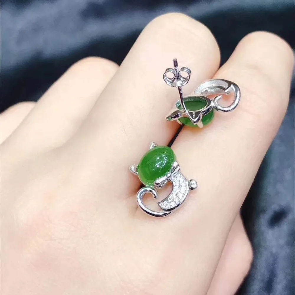 

fine jewelry Handmade Beautiful 925 Silver jaspercat Earring Jade Earrings