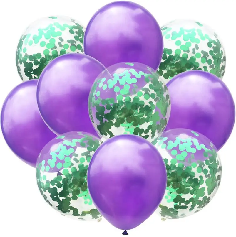 purple green 10 шт., голубые, розовые, золотые конфетти, латексные шары, 12 дюймов, вечерние шары для детского дня рождения, свадьбы, украшения - Цвет: purple green