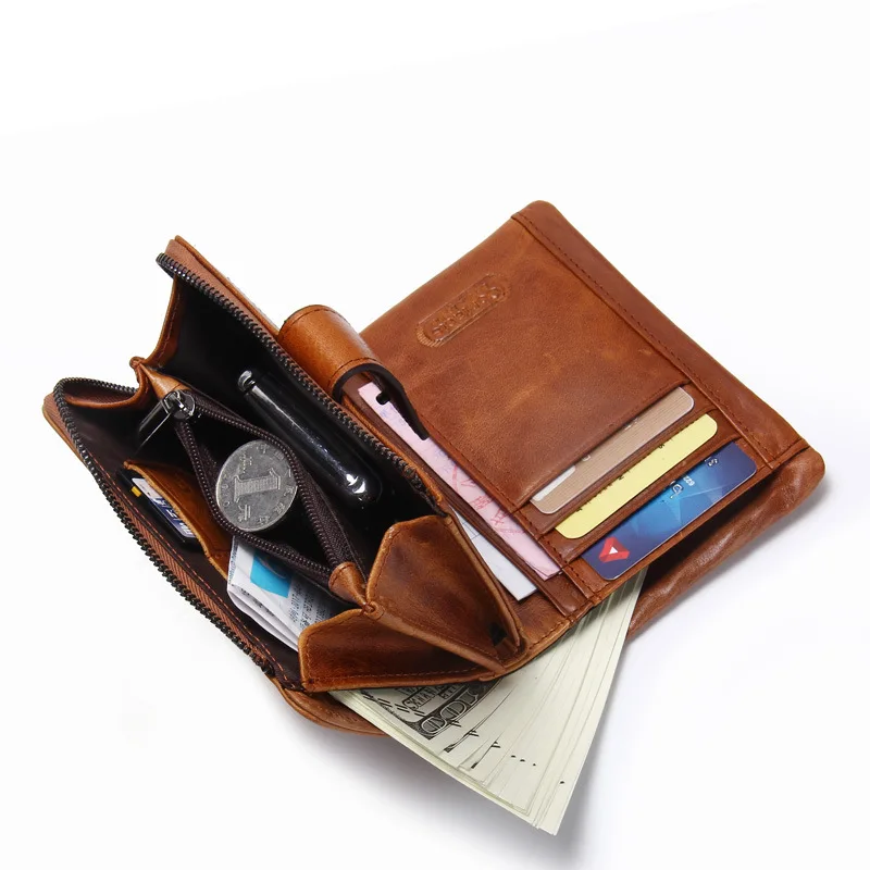 Men's Wallet Genuine Leather Cowhide Casual Zipper Patchwork Clutch Money Bag Business Card Holder Case Small Coin Purse | Багаж и