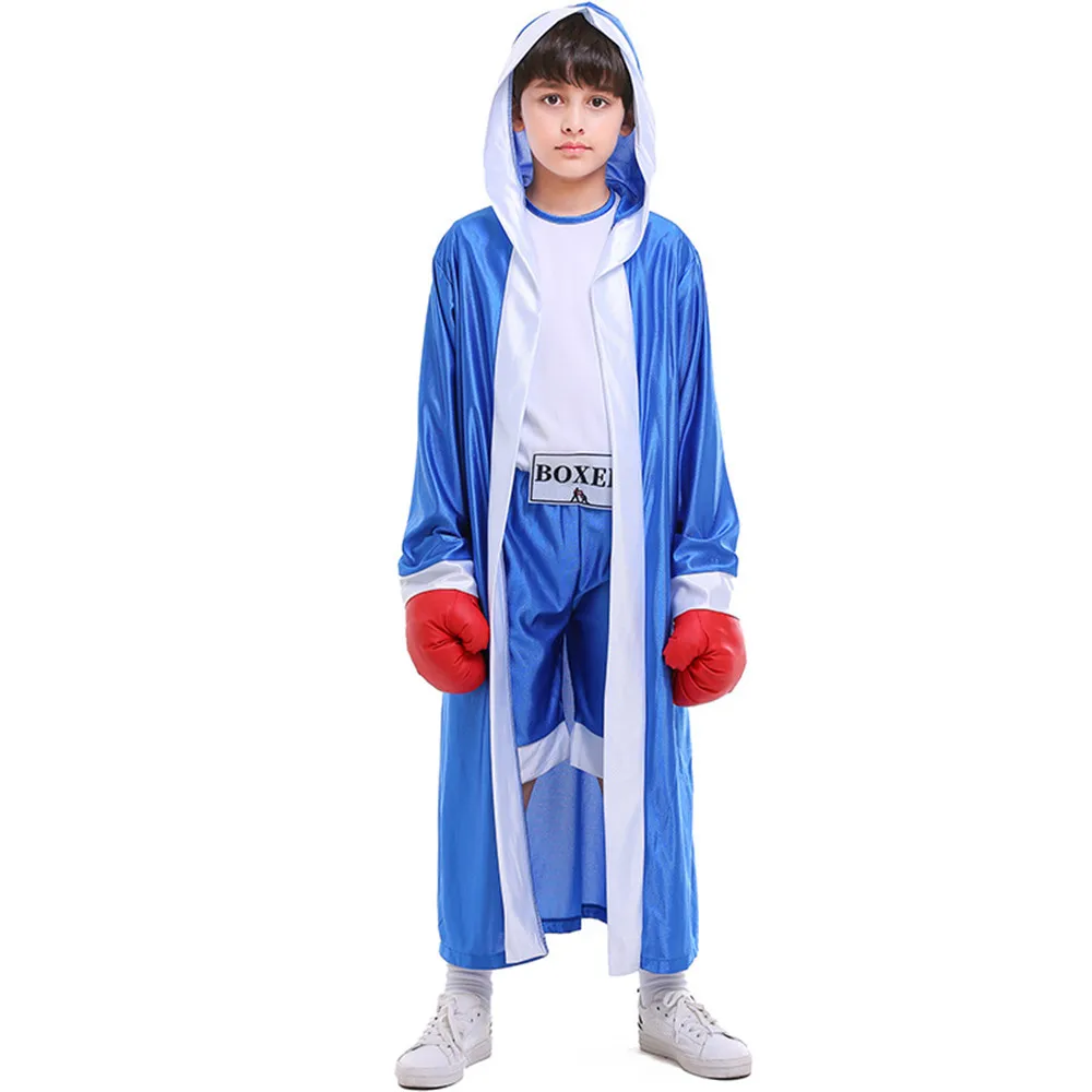 Cosplay Halloween Carnival Children kids boys red blue Boxing Competition Uniform Player Uniforms Sportswear full set |