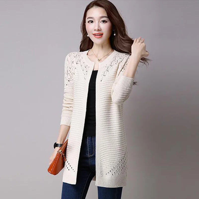 Women Sweater 2017 New Fashion Autumn Winter Long Sleeve Knitted Cardigan female Sweaters Coat Hollow Plus size 455 |