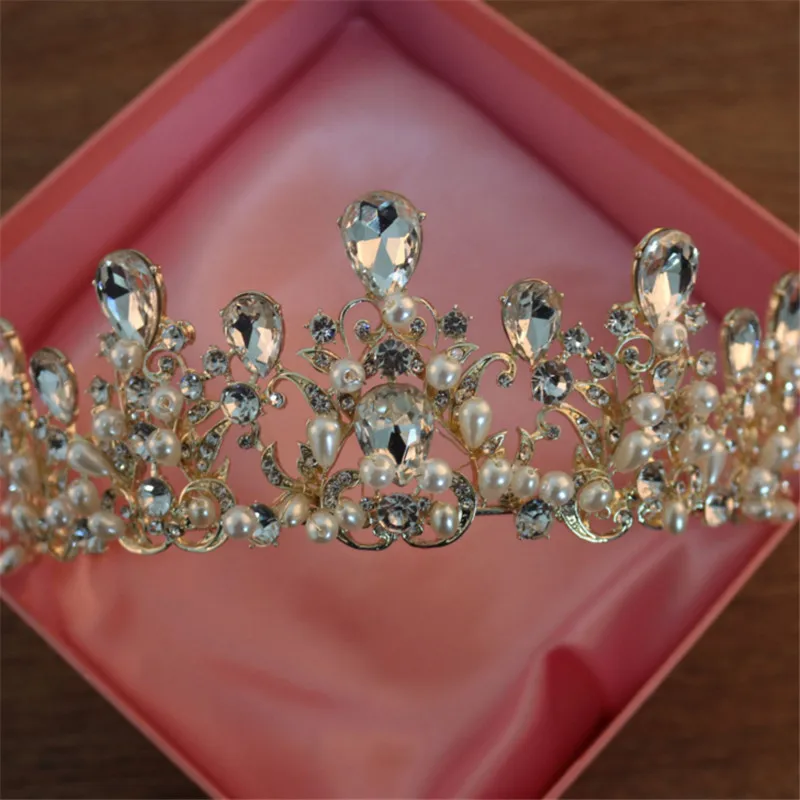 2019 Новая мода барокко Роскошный Кристалл AB Свадебная Корона тиары светло-золотой