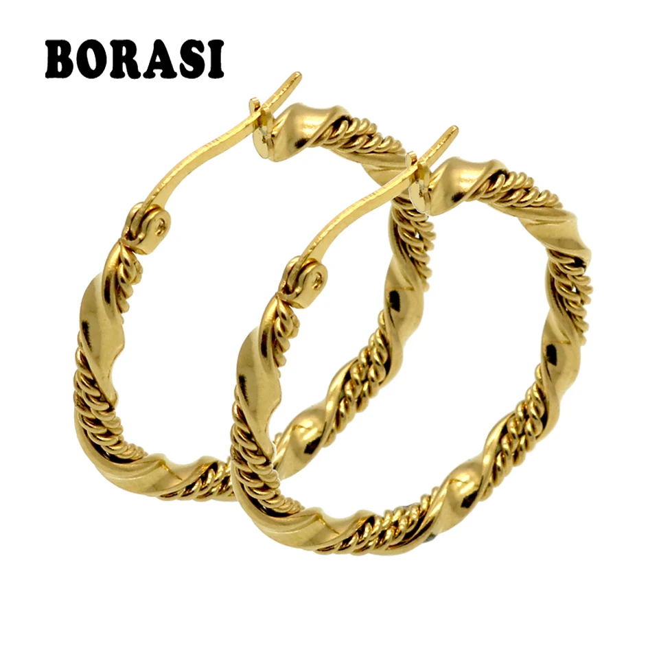 Женские серьги кольца с двойным кабелем золотистые 3 размера|fashion hoop earrings|hoop