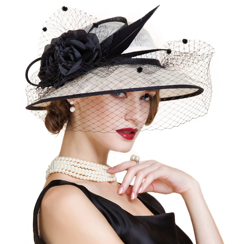 FS роскошный Кентукки шляпа котелок для женщин дамы бежевый черный флоппи церковь