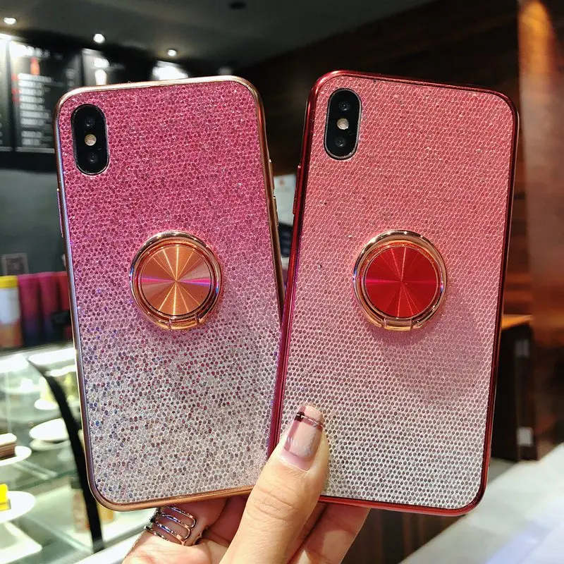 Блестящий чехол для телефона iPhone 6 s S Plus XR X подставка с кольцом на палец XS Max 7 8