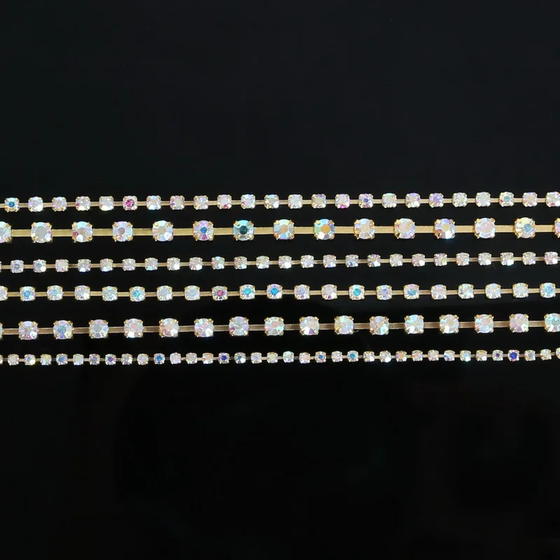 Стразы с кристаллами золотистые/серебристые 10 ярдов в рулоне|ab crystal rhinestone|crystal
