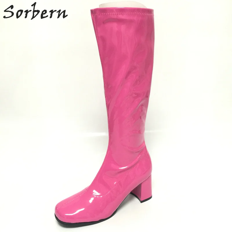 Sorbern/костюмы на Хэллоуин; женские сапоги до колена с квадратным носком; коллекция 1960 года; Сапоги GOGO в винтажном стиле; 60s 70 s; модные вечерние размера плюс