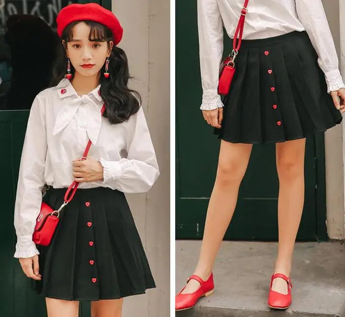 2018 осенняя и зимняя новая юбка на пуговицах с сердечками для колледжа | Женская