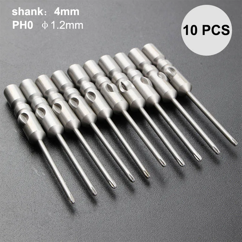 PH0 1.2mm 40 мм 10 шт. PH0-PH2 головка электрической отвёртки набор сверл Круглый хвостовик Магнитный S2 легированная сталь для поперечной головки Torx 1,2 мм~ 4,0 мм - Цвет: PH0 1.2mm