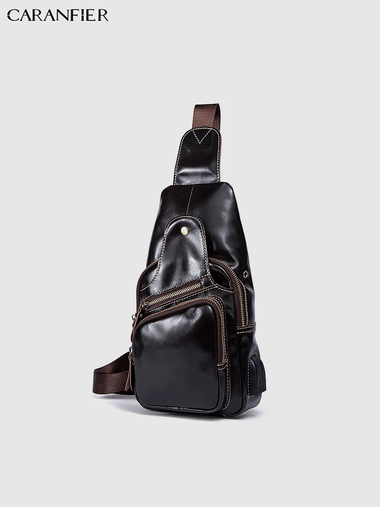 Мужская нагрудная сумка из натуральной воловьей кожи на молнии|Поясные сумки| |