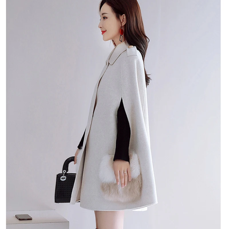 wreeima Elegant Turn-down Cloak winter cape coat Women long sleeve outerwear Wool 2018 Autumn casual streetwear overcoat | Женская