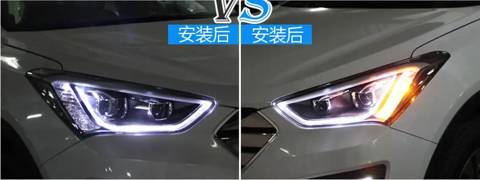 2 шт. бампер передняя фара для hyundai IX45 фары 2013 Santa Fe светодиодный фары DRL Bi Xenon объектива парковки противотуманная фара