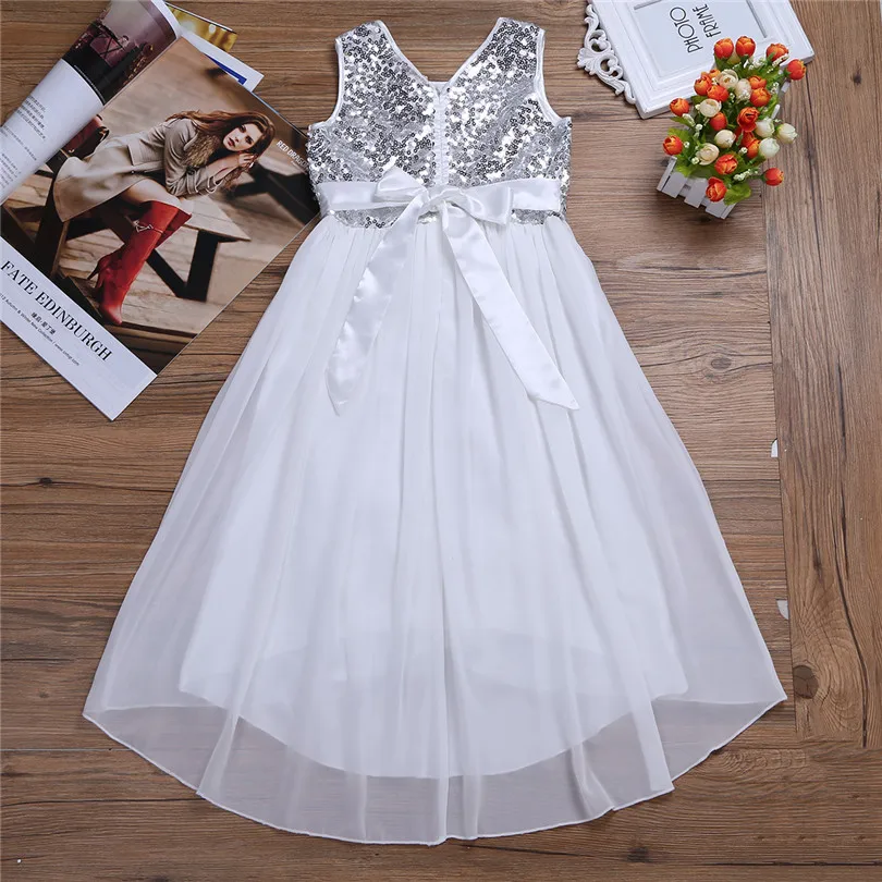 Летнее платье для девочки с блестками и цветами элегантное платье-трапеция