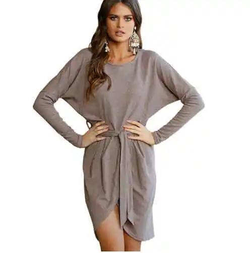 

Autumn Women Dress Series Full Sleeve Thick Bodycon Irregular Sexy Fashion Sashes Dresses Vestidos