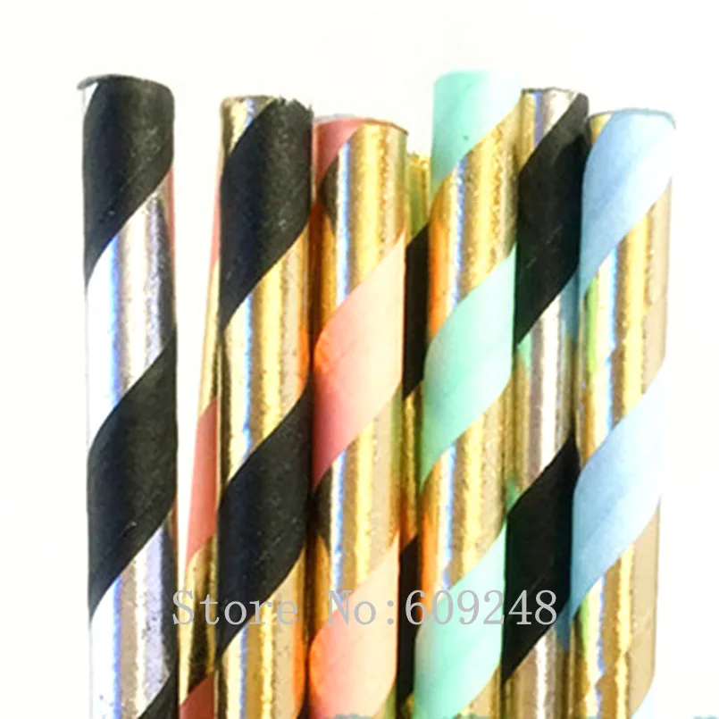 Бесплатная доставка DHL 1000 шт. бумажные трубочки в полоску цвета: золотой розовый