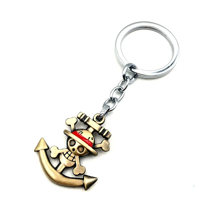 

Free Shipping 20pcs/lot Animation Jewelry ONE PIECE Skeleton Anchor Keychain Vintage Bronze Alloy Key Rings Key Holders For Bags