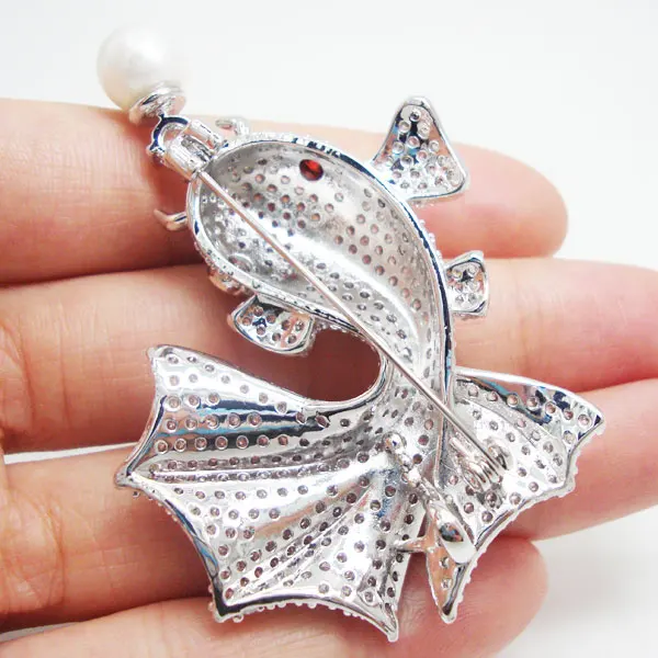 Роскошная серебряная брошь с фианитом в форме карпа высокое качество жемчужные