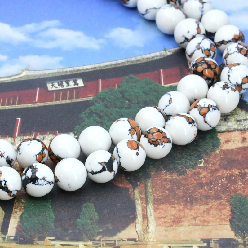 

White Tiger Skin Round Turkey Stone 8mm Loose Bead DIY Charms For Jewelry Making In Beads Bracelet Necklace