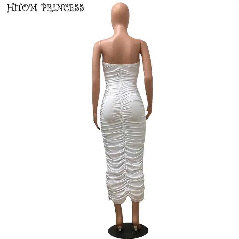 

HITOM PRINCESS Off Shoulder Bodycon Sexy Long Dress Women Strapless Party Dress Stretch Ruched Sleeveless Summer Maxi Dresses