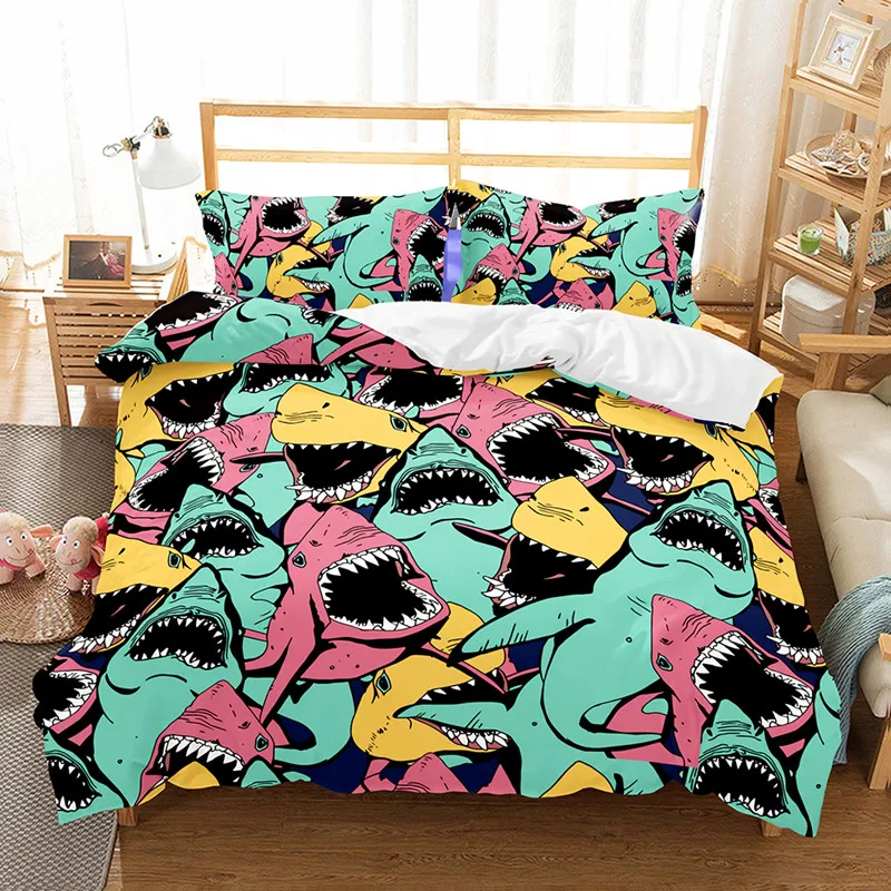 

3d shark bedding set large underwater world quilt set with pillowcase king kids bedding best gift bed cover