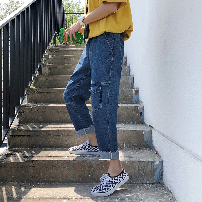 Мужские повседневные брюки для работы в японском стиле синие классические