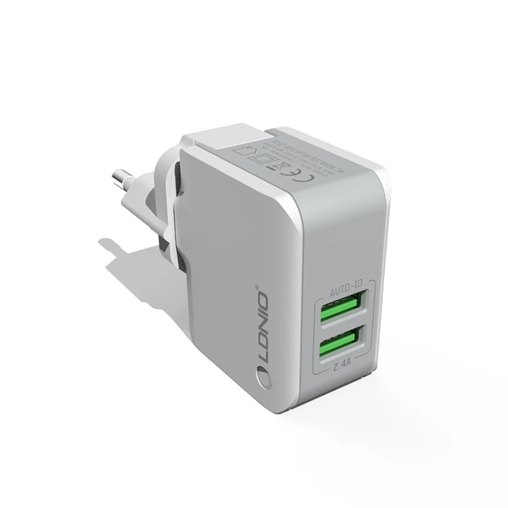 LDNIO EU Plug 2.4A Быстрая зарядка type-C двойной usb-порт для путешествий домашнее настенное зарядное устройство Съемный штекер для iPhone HUAWEI XIaomi
