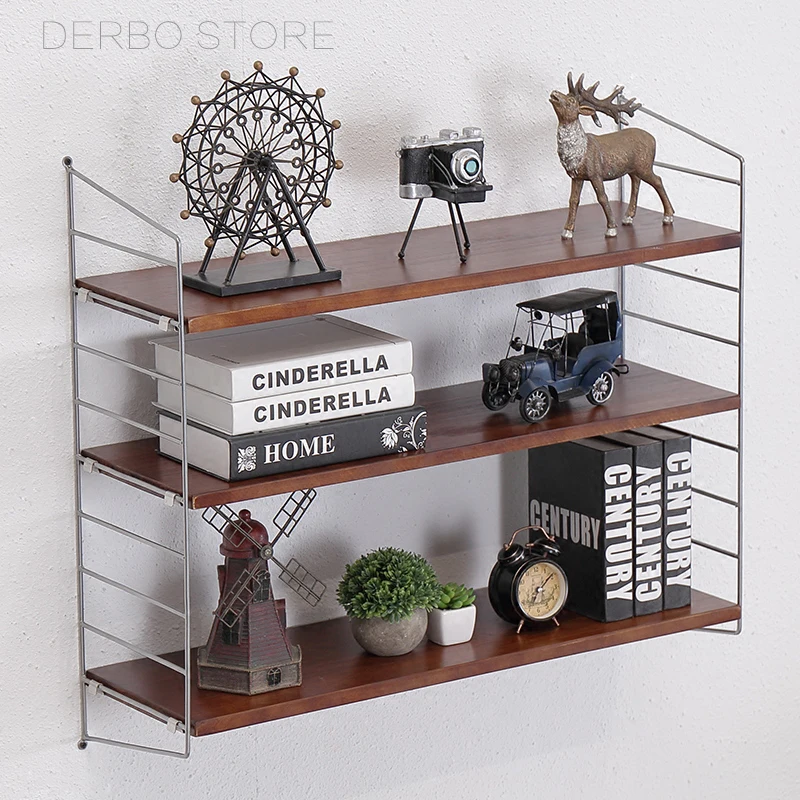 Стеллаж настенный из массива дерева и металла современный дизайн Лофт в стиле