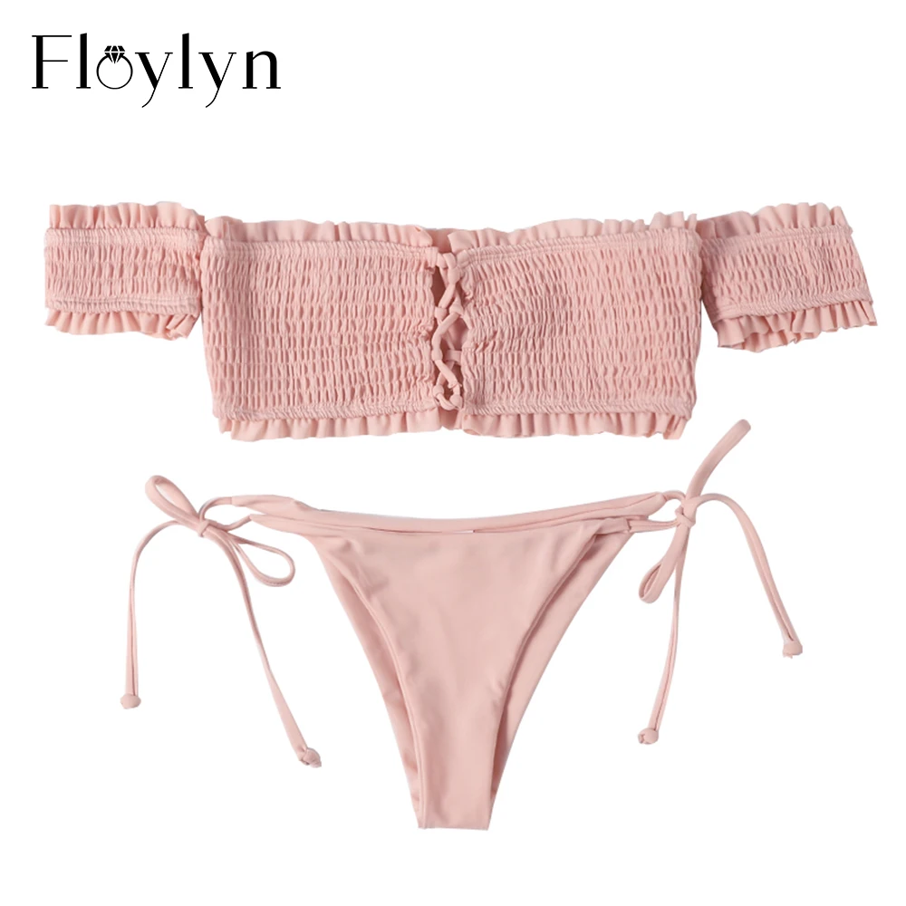 Бикини-бандо Floylyn женский купальник с низкой талией плиссированный сексуальный