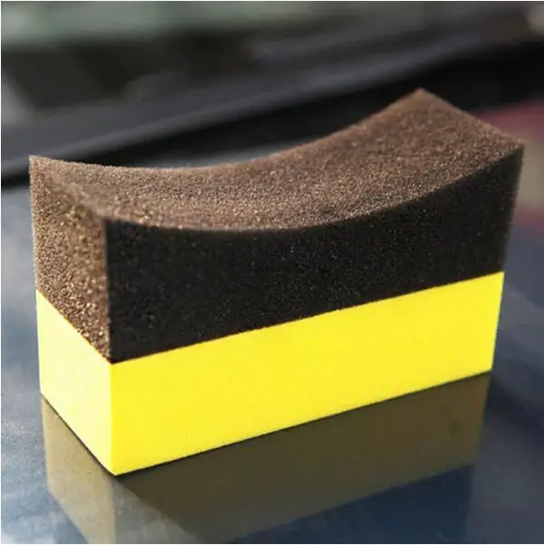 

Car Cleaning 50pcs/lot Vacuum compressed sponge U-Shape Tire Wax Polishing Compound Sponge ARC Edge Sponge Tyre Brush