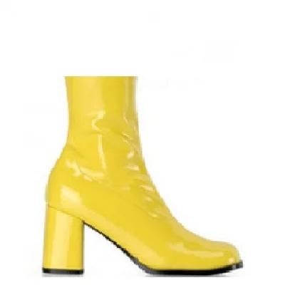 Yellow 7cm Heel Ботинки; женская обувь; Модные ботильоны на высоком каблуке; женская обувь из лакированной кожи на квадратном каблуке; цвет белый, зеленый; прозрачная обувь на молнии с квадратным носком - Цвет: Yellow 7cm Heel