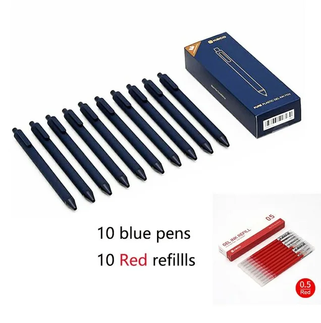 blue with red ink 10 шт./компл. KACO ручка 0,5 мм шариковая ручка с сердечником прочная ручка заправлять черными чернилами для студентов/офисных работников - Цвет: blue with red ink