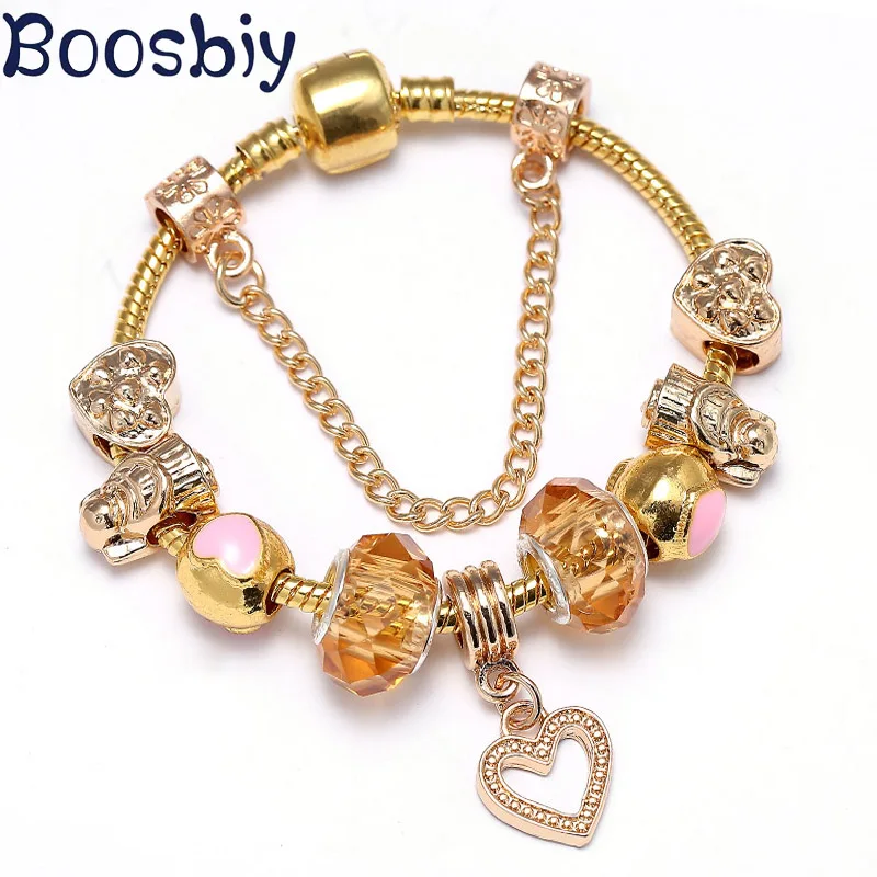 Boosbiy Dropshipping Antique Fashion Charm Bracelet For Women With Heart Pendant Safety Chain Fine Jewelry Gift|Браслеты с шармами| |
