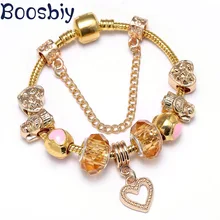 Boosbiy Dropshipping Antique Fashion Charm Bracelet For Women With Heart Pendant Safety Chain Fine Jewelry