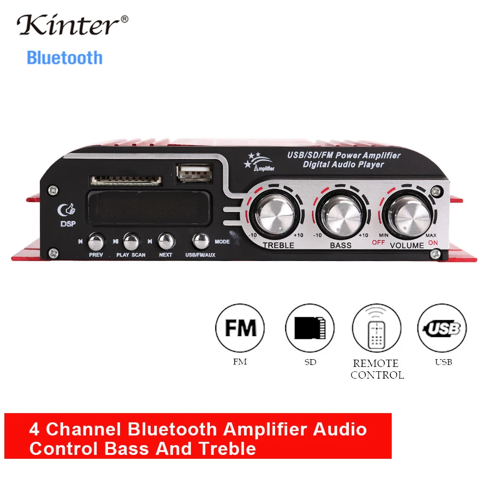 Kinter MA-500 звуковые усилители аудио 4 канала для динамиков Hifi стерео с SD USB Bluetooth FM радио управление громкостью басов